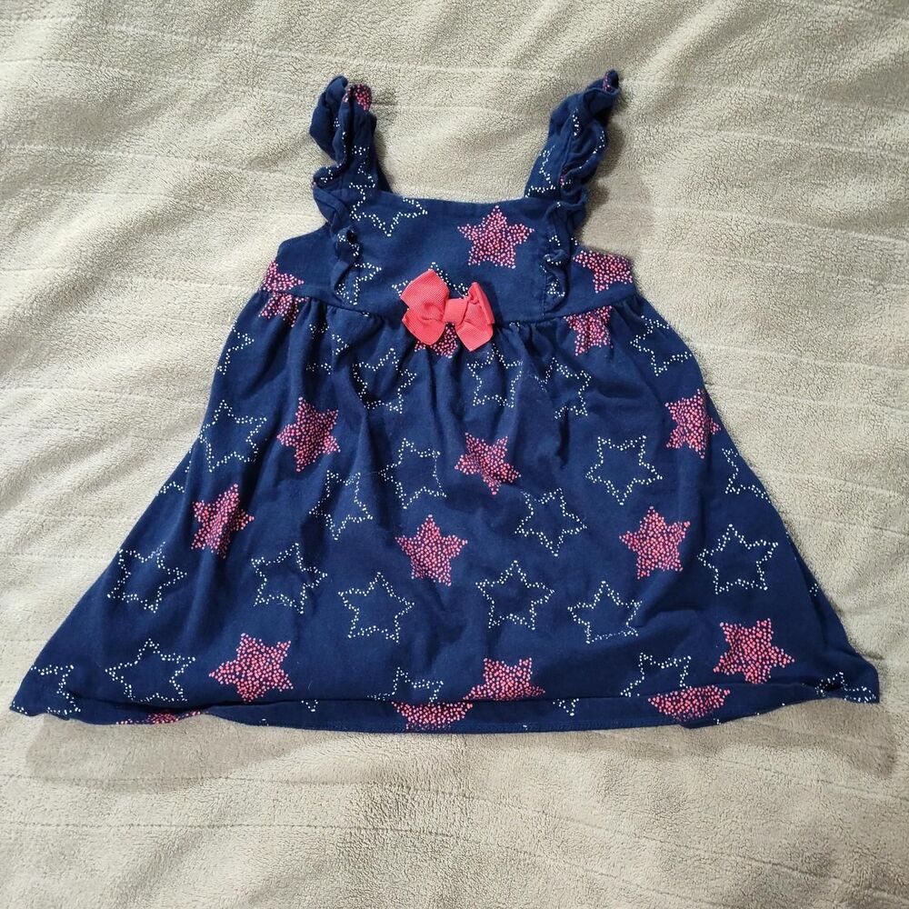 Child of Mine navy blue baby girl dress with red stars and bow 18 months